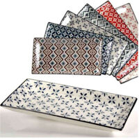 TRADE SHOP - Vassoio Rettangolare In Ceramica Decori Assortiti 24x12x1,8 Cm Cucina 737350 -