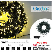TRADE SHOP - Catena Luminosa 300 Luci Led Lucciole Luce Dorata Cavo Verde Ip44 Xc-3102 -