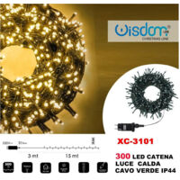TRADE SHOP - Catena Luminosa 300 Luci Led Lucciole Luce Calda Cavo Verde Ip44 Xc-3101 -