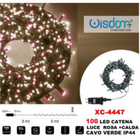 TRADE SHOP - Catena Luminosa 100 Luci Led Lucciole Luce Rosa + Calda Cavo Verde Ip44 Xc-4447 -