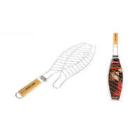 TRADE SHOP - Graticola Per Pesce Un Posto Griglia Da Barbecue Con Manico In Legno 6443223 -