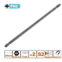 TRADE SHOP - Kit 2 Pezzi Di Bits 200 Mm A Doppia Testa S2 Punte A Croce Magnetica Ph2 57243 -