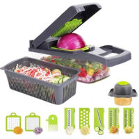 TRADE SHOP - Affettatrice Manuale Affetta Taglia Verdure 12 In 1 Mandolina Con Contenitore -
