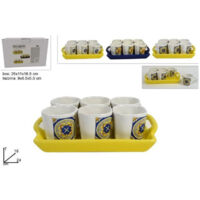TRADE SHOP - Set 6 Pezzi Tazzine Tazze Servizio Tè Caffè Con Vassoio Con Decoro Maiolica -