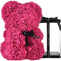 TRADE SHOP - Orsacchiotto Di Rose Con Fiori Artificiali Da 40cm In Scatola Confezione Regalo - Rosa