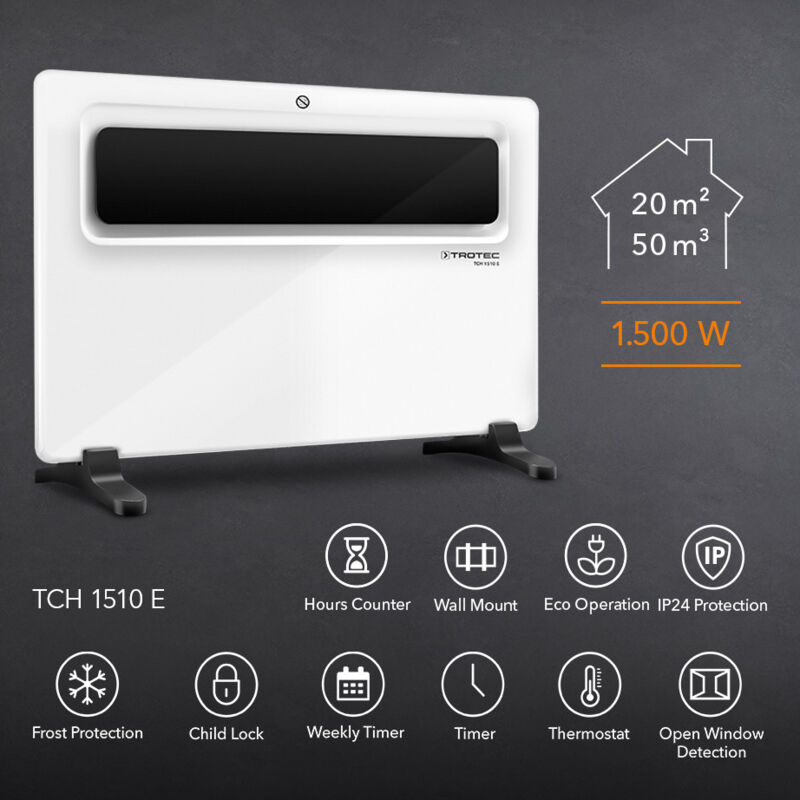 Convecteur électrique TROTEC TCH 1 E - 450W, Thermostat Réglable, Protection Gel - Chauffage D'appoint