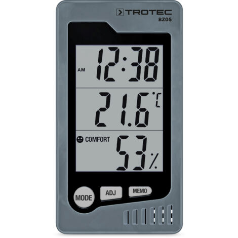 Trotec – Thermo-hygromètre de table – Affichage température et humidité – Indice de bien-être – Fonction réveil – Design mural ou de table
