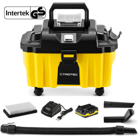 Trotec – Aspirateur sans fil 20V – Autonomie 15 min – Réservoir 10L pour poussière et 2,7L pour liquide – Filtre HEPA 89% – Fonction souffleur (1/5)