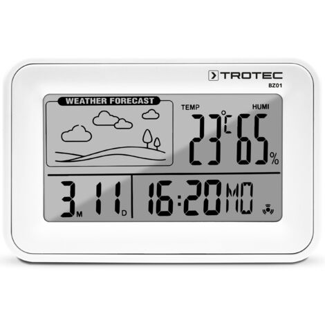 Trotec – Réveil station météo numérique BZ01 – Écran LCD – Affichage heure, date, température intérieure, humidité – Tendance météo