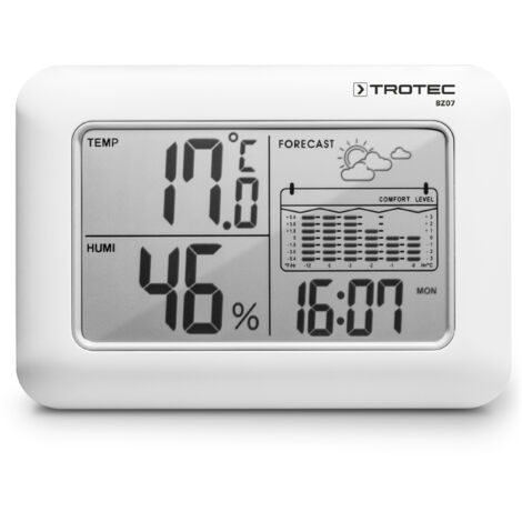 Trotec – Thermo-hygromètre BZ07 – Station météo avec affichage LCD 5 pouces – Température, humidité, heure, date – Indicateur de confort et tendance météo