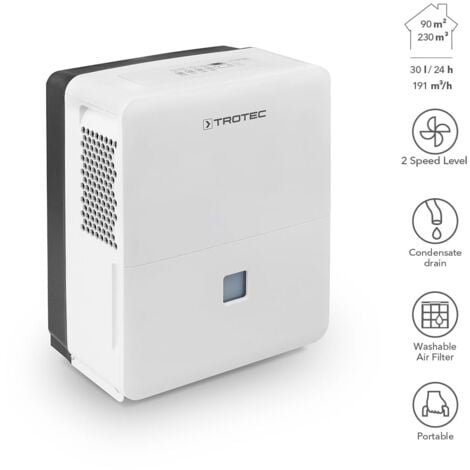 Déshumidificateur d'air TROTEC TTK 96 E - 90m2 30l/j - affichage du taux d'humidité