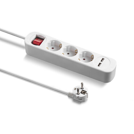 TROTEC Enchufe alargador PVH3 con 2 Tomas de Carga USB Cable Largo de 1,5 m