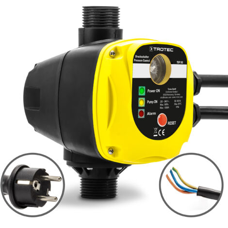 TROTEC Presostato electrónico TDP DS para el Control de Bombas de jardín y Agua de 1 Fase sin Enchufe de Red Interruptor de presión automático