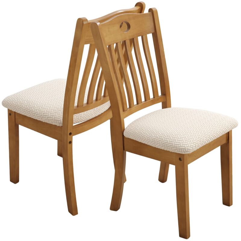 2-Pack Stretch Jacquard Seat Covers - Black Elastic Dining Chair Slipcovers For Cushioned Chairs