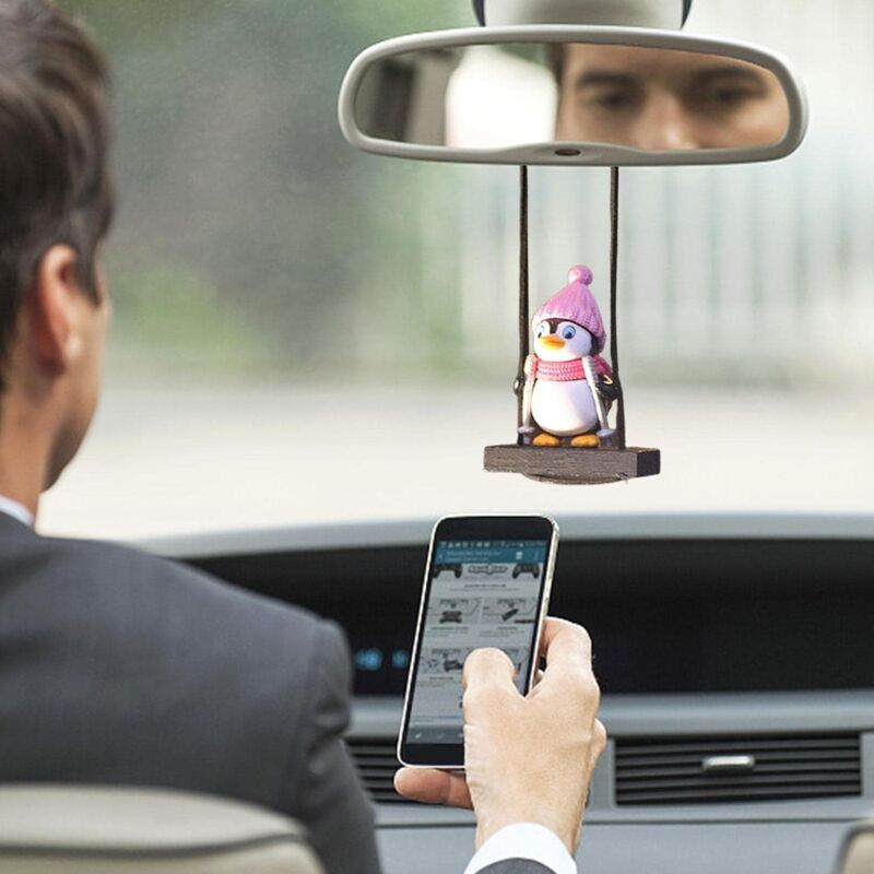 OOTSR Swinging Duck Car Hanging Ornament - 6x5cm Cute Duck Pendant For Rearview Mirror, Adjustable 11" Cord-674564