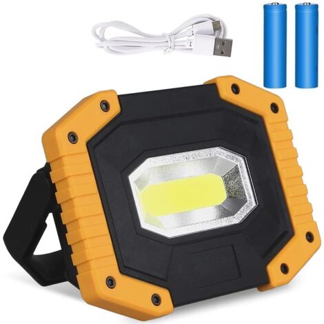 Rechargeable LED Floodlight, 20W USB 1200LM LED Work Light Construction Site Floodlight COB Camping Lamps Waterproof Portable with 3 Modes for Camping Construction Site Garage (2 Batteries Included) [