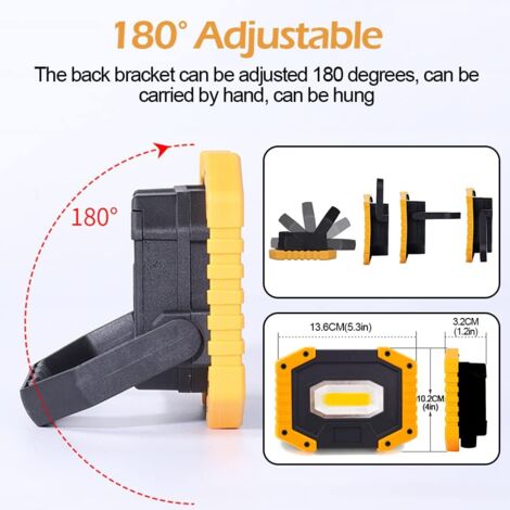 Rechargeable LED Floodlight, 20W USB 1200LM LED Work Light Construction Site Floodlight COB Camping Lamps Waterproof Portable with 3 Modes for Camping Construction Site Garage (2 Batteries Included) [