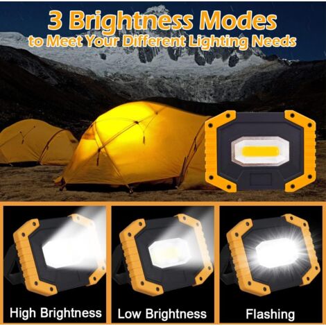 Rechargeable LED Floodlight, 20W USB 1200LM LED Work Light Construction Site Floodlight COB Camping Lamps Waterproof Portable with 3 Modes for Camping Construction Site Garage (2 Batteries Included) [