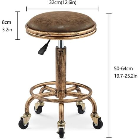 Vintage bar stool, rolling stool, 360° rotating bar stool, height adjustable bar stool 50-64 cm, hairdresser stool, workshop stool, bar table stool