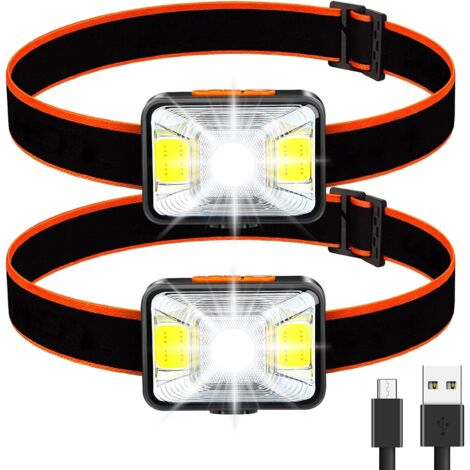 Powerful Headlamp [2 Pack], LED Headlamp, USB Rechargeable, 200 Lumens, 5 Lighting Modes, White and Red Light, Waterproof IPX5, for Fishing, Camping, Reading, Hiking, Cycling etc. [Energy Class A+++] (1/5)