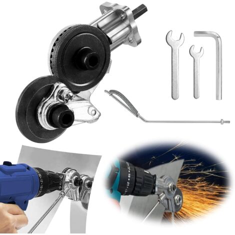 Sheet Nibbler, Electric Drill Plate Cutter, Double Head Sheet Nibbler Cutter for Cutting Iron, Steel, Copper, Aluminum (Suitable for 12V/21V Lithium Drill)