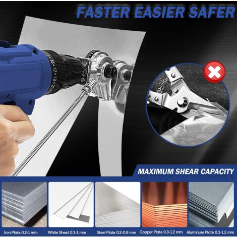 Sheet Nibbler, Electric Drill Plate Cutter, Double Head Sheet Nibbler Cutter for Cutting Iron, Steel, Copper, Aluminum (Suitable for 12V/21V Lithium Drill)