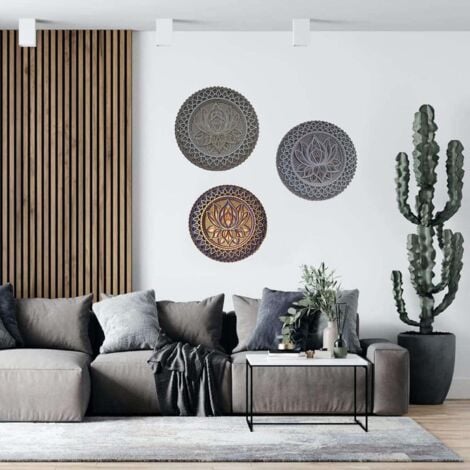 Lotus Flower Mandala Wall Art, Lotus Flower Mandala Metal Wall Hanging for Room Decor, Bohemian Wall Art (A), 30x30cm