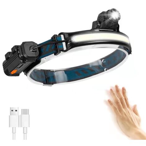 Headlamp, USB Rechargeable LED Flashlight, IP65 Waterproof Zoom Headlamp with Sensitive Sensor Mode for Fishing, Camping, Running, Cycling [Energy Class A++] (1/5)