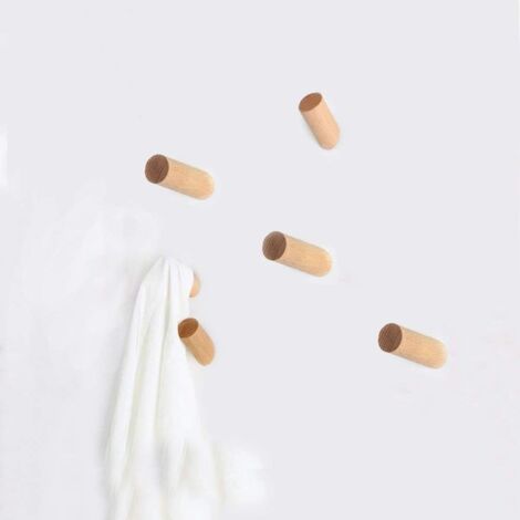 Wooden Coat Hooks Set of 5 Natural Wall Hanger for Clothes Hat and Bag Storage Hanger Towel Holder Bedroom Decoration - BAOGELA (1/5)