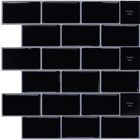 10pcs Self Adhesive 3D Wall Tile Stickers, Self Adhesive Splashback Stickers for Kitchen, Black (30.5 x 30.5 cm)