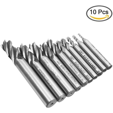 10pcs 4 Flute Drill Bit Set - 0.2-1.2cm HSS CNC Straight Shank Drill Bit Set for Drilling Machine Tool Kit for Wood Aluminum Steel Titanium