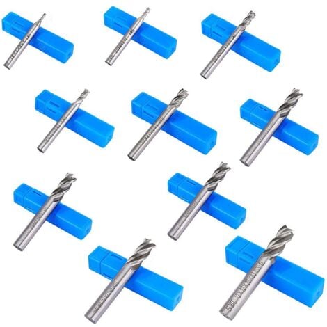 10pcs 4 Flute Drill Bit Set - 0.2-1.2cm HSS CNC Straight Shank Drill Bit Set for Drilling Machine Tool Kit for Wood Aluminum Steel Titanium