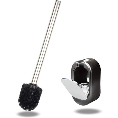 Toilet Brush, Removable Toilet Brush Holder, Wall Mounted Toilet Brush for Room Cleaning, Decorative Modern Design - Black (1/5)