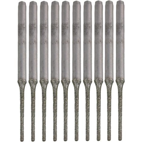 Set of 10 extended diamond drill bits with silver tip, by , for drilling holes in minerals, pearls, agates, jewelry, silver, (1/4)