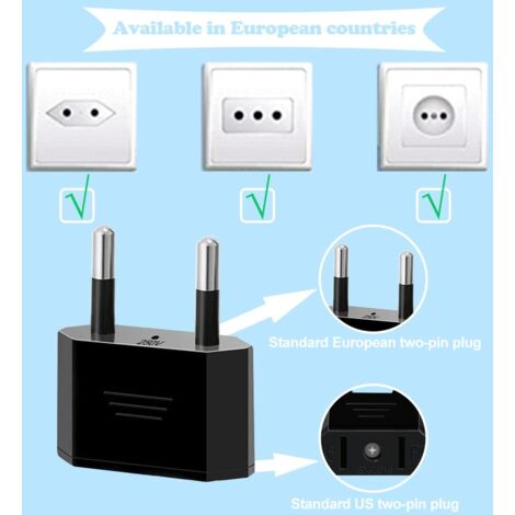 【3 pieces】 USA Plug to France Adapter, USA France Plug Adapter, USA Plug to 2-pin Euro France, Germany, Spain, USA to France Adapter for US Power Devices