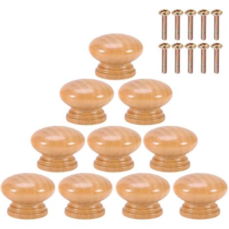 10pcs Natural Wooden Round Mushroom Shape Cabinet Knobs Cupboard Door Handles with Screws S/M/L (33mm) (1/5)