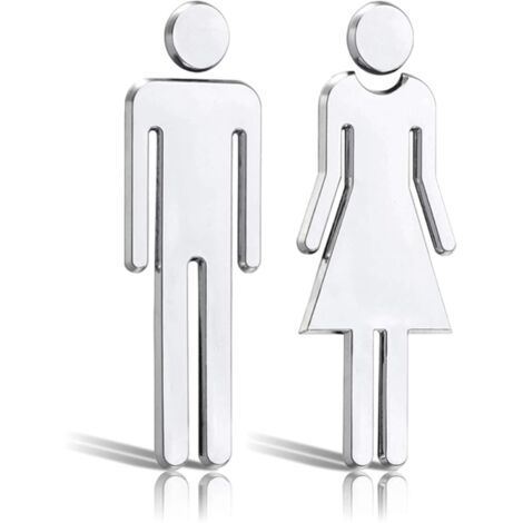 Toilet signs with symbols for men and women, stickers for toilets, 12 cm door sign, toilet signs, silver, for women and men, self-adhesive WC signs, for toilets, public restaurant door, hotel