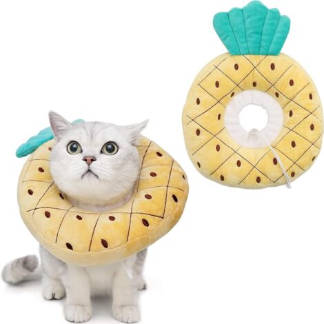 Collars for Cats and Dogs, Protective Collar, Comfortable, Adjustable, Post-Surgical Collar Recovery, Anti-Bite Protection (Pineapple, M)