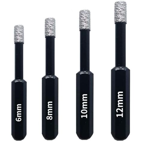 Box of 4 diamond drill bits for tiles, ceramics, porcelain stoneware, tiles, glass, stone. Professional diamond drill bits for hole saws - 6 mm, 8 mm, 10 mm, 12 mm (1/5)