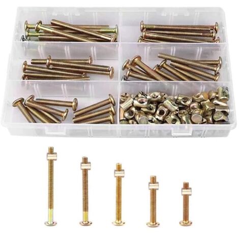 25 pieces hexagon screws, screws with 25 pieces cylinder nuts, screws with cylinder nuts assortment set, for furniture, baby beds, chairs