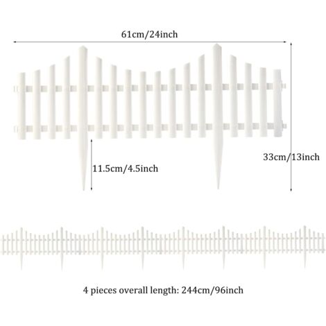 Garden Fence, White Plastic Edging, Plant/Lawn Edging, Landscape Path Tiles, 4-Pack (Overall Size: 244 cm L x 33 cm H), White