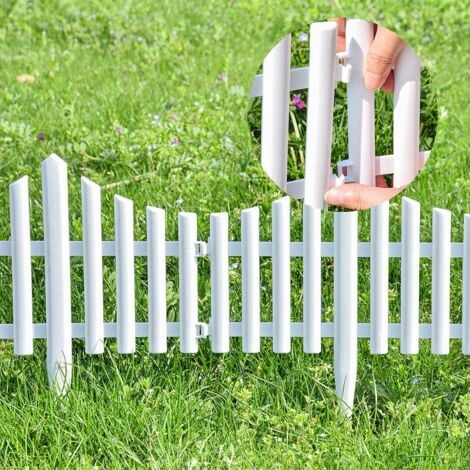 Garden Fence, White Plastic Edging, Plant/Lawn Edging, Landscape Path Tiles, 4-Pack (Overall Size: 244 cm L x 33 cm H), White