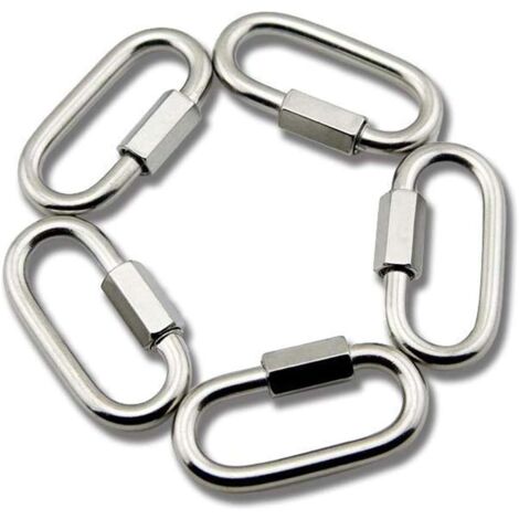 M6 Stainless Steel Quick Release Carabiner Chain Links in D-Shape, 5 Pieces