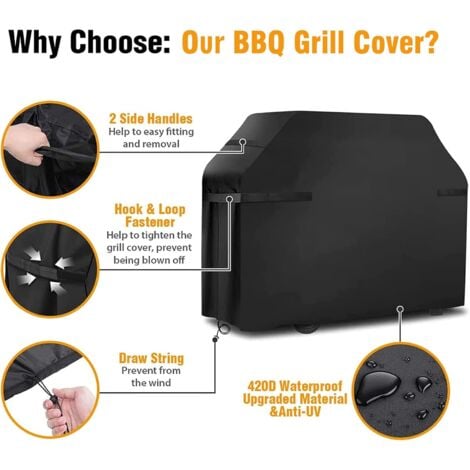 Grill Covers, Waterproof Grill Cover, Windproof, Tear-Resistant Grill Cover with Straps and Storage Bag (145 x 61 x 117 cm)