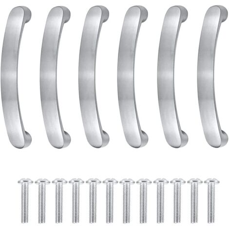 Kitchen furniture handle, hole spacing 96 mm, 6 pieces, silver-coloured, drawer handle, kitchen cabinet handle, furniture handle, cupboard door handles, furniture door handle