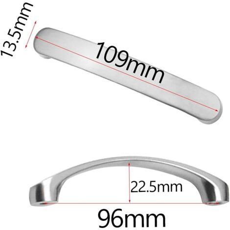 Kitchen furniture handle, hole spacing 96 mm, 6 pieces, silver-coloured, drawer handle, kitchen cabinet handle, furniture handle, cupboard door handles, furniture door handle