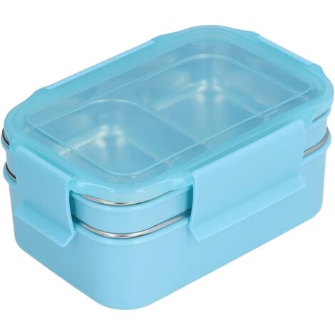 304 Stainless Steel Lunch Box, Double Layer Lunch Box, Food Storage with Compartment for Adults, Kids, Office, School Travel (Blue) (1/5)