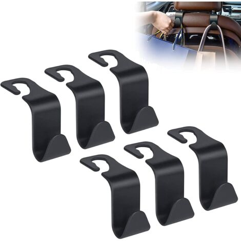 6 Pack Car Seat Hooks, for the Headrest of the Back Seat in the Car, Multifunctional and Robust (Black) (1/5)