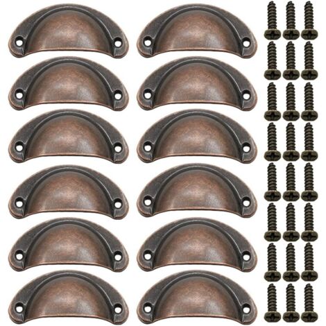 12pcs Shell Door Handles, Retro Door Handles, Traditional Half Moon Furniture Handles with Screws, for Drawer, Wardrobe, Dresser (Red Bronze) (1/5)