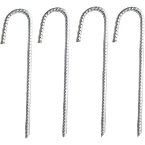 Pack of 4 Heavy Duty Galvanised Steel J-Rebar Anchor Stakes - for Marquees, Gazebos, Castles, Tents, Trampolines, Bouncy Castles, Camping, Football Nets